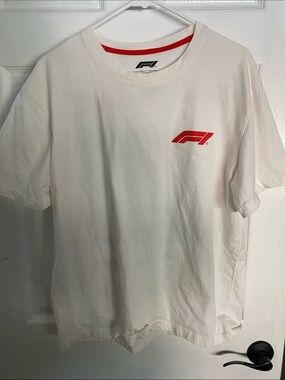 F1 Branded White Short Sleeve Tee with Red Logo
